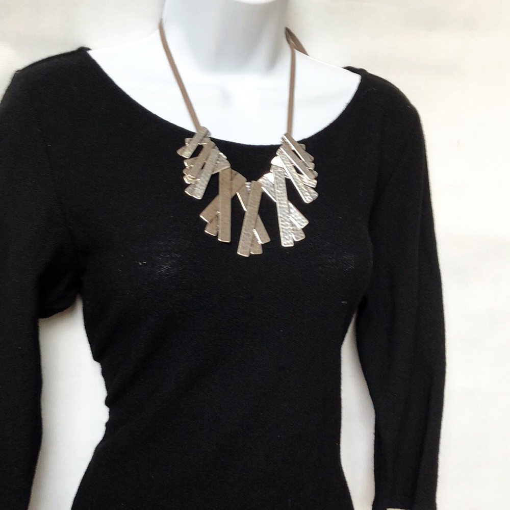 Hammered Silver Metal Statement Bib Necklace - image 2